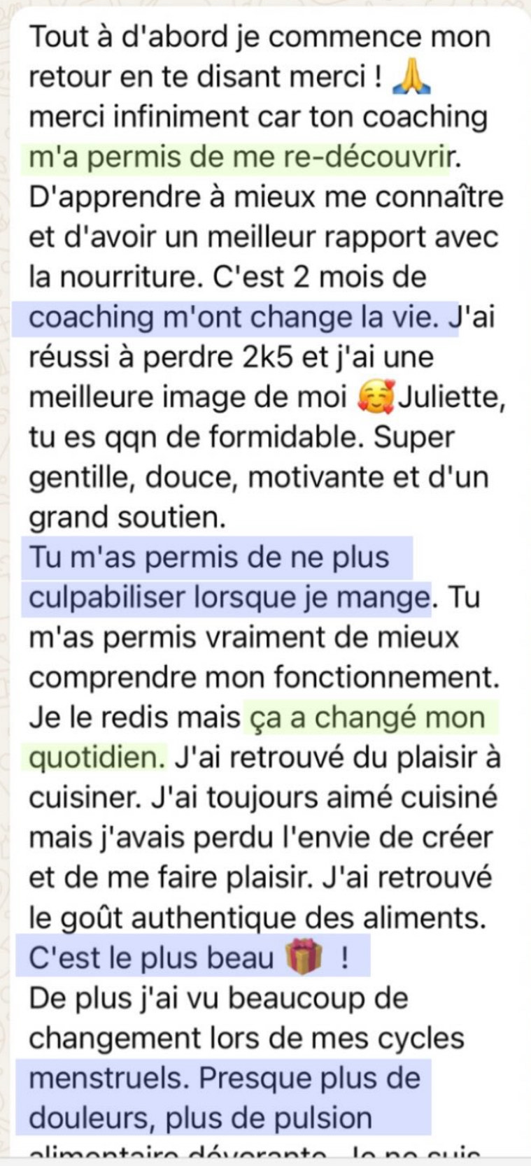 Message d'une cliente 3