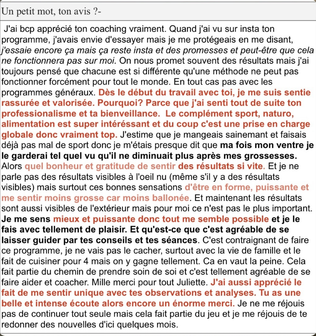 Message d'une cliente 18