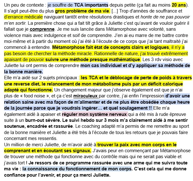 Message d'une cliente 1